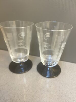 2  Vintage MCM Mid Century Modern Cocktail Glasses 4” Tall Atomic Squares Circle-image