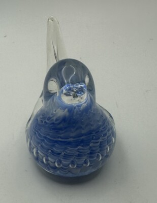 JOE RICE Bird Shaped Paperweight Vintage Blue & Clear Art Glass-image