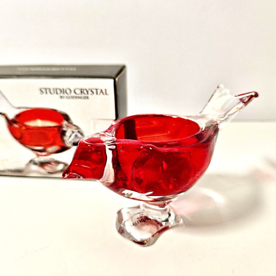 Studio Crystal Godinger Glass Red Bird Tea Light Votive Candle Holder-image