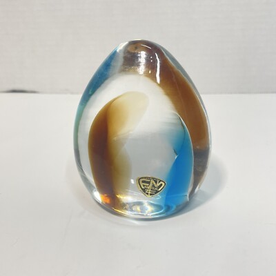 Vintage FM Konstglas Ronneby Sweden Art Glass Egg Shaped Paperweight 4