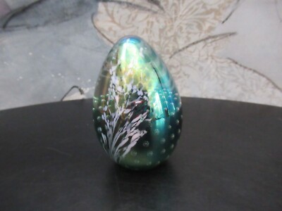 VTG Glass Eye Studio Dichroic Iridescent Egg Shaped Paperweight Signed GES 91-image