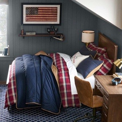 POTTERY BARN TEEN NEW ENGLAND PLAID FULL/QUEEN PREP SCHOOL COTTON DUVET COVER-image