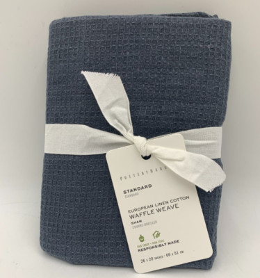 Pottery Barn European Flax Linen Waffle Weave Sham Steel Blue Standard #G403G-image
