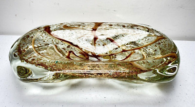 Murano Style Hand Blown Glass Trinket Dish Studio Hollywood Regency AMBER  GOLD-image