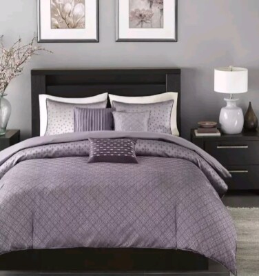 Madison Park 6 Pcs Duvet Cover Set Ultra Soft Size Full/Queen Purple-image