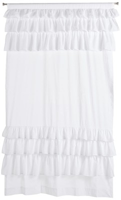 White Cotton Ruffle Window Panel, Solid Anna Voile Single Window Curtain for ...-image
