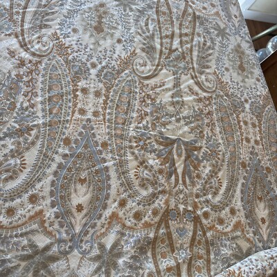 Full Queen POTTERY BARN Tan Cream  BLUE PAISLEY Cotton Duvet Cover Euro Sham-image