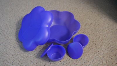 Tupperware Chip 'N Dip Bowl Set Purple With Cover Serving Tray And 2 Bowls-image