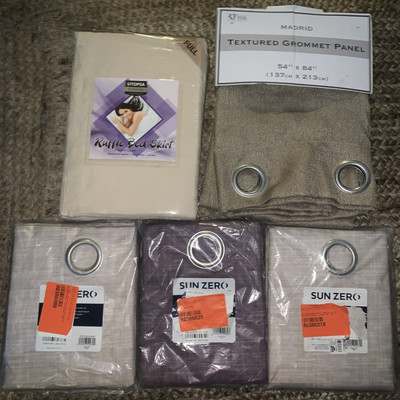 Lot Of 3x Sun Zero Curtains, 1x Utopia Bed Skirt & 1x Madrid Grommet Curtain-image
