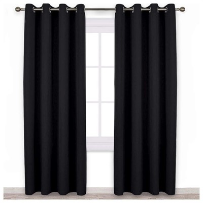 Black Blackout Curtains for Bedroom 84 inches Long - Light Reducing Thermal I...-image