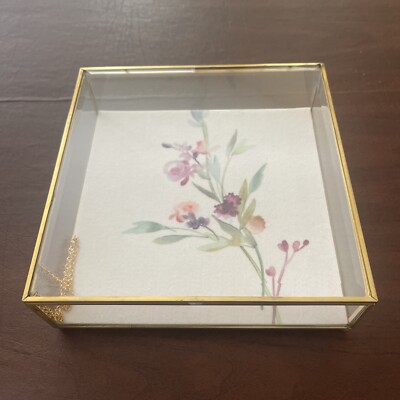 Fringe Studio Deco Trinket/Jewelry Box W/ Floral Base ; Hinged Chain; 8”sq-image