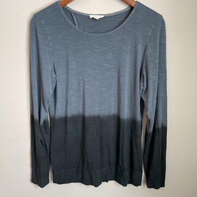 ECO SKIN Hemp Women’s Top Long Sleeve Dip Dye Blue Gray Size Large Wrap Back-image