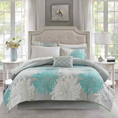 Madison Park Essentials, Comforter & Sheet Set, Cal King, Aqua, 9 pc, New-image