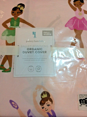 Pottery Barn Kids F/Q  Ballet Positions Organic Duvet NWT! Full/Queen Pink Multi-image