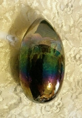 Glass Eye Studio 1997 Irridescent/Dichroic Oval/Egg Shaped Paperweight EUC !-image