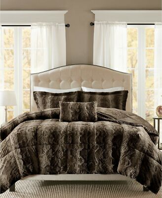 Madison Park Zuri Faux Fur Reversible 4-Pc Comforter Set FULL / QUEEN Chocolate	-image