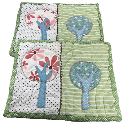 Pottery Barn Kids Brooke Set 2 Green Multi  Tree Theme Quilted Standard Shams-image