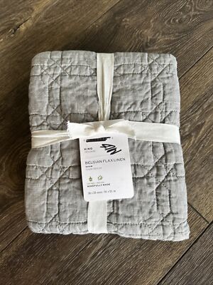 Pottery Barn Belgian Flax Linen Trellis King Quilted Sham Flagstone -image