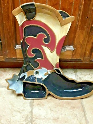 SONOMA HAPPY TRAILS CHIP DIP TRAY WESTERN COWBOY BOOT TRAY-image