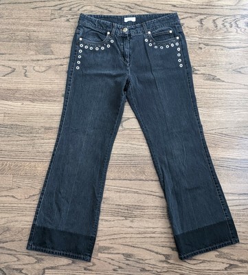 Sonia Rykiel Made Italy High Rise Dip Dye Cropped Wide Black Studded Jeans 10-12-image