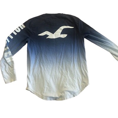 Hollister women’s xs Blue Ombre Dip Dye Long Sleeve Graphic Tee Crew Neck Cotton-image