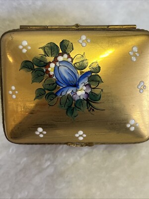 Rochard Hand Painted Limoges Trinket Box Studio Collection Gold Butterfly Floral-image