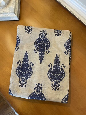 Pottery Barn Jacquard Linen Navy/Tan Sheer 50x84” NWOT-image