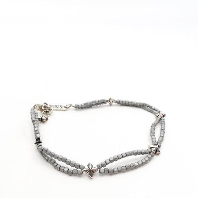 King Baby Studio Grey Square Hematite Double Strand MB Cross Fine Silver .925 9