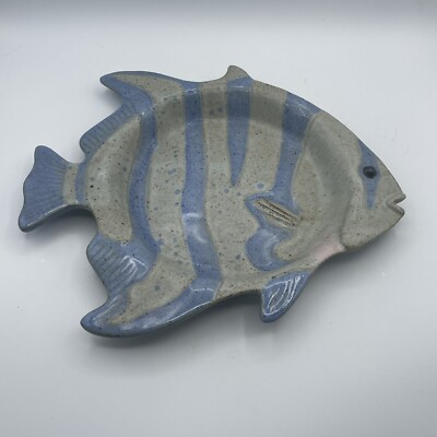 Tom Chamberlain Art Pottery Studio Fish Shaped Bowl Dish Blue Gray 8.5”-image