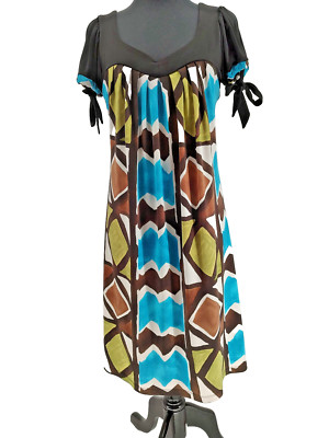 Enfocus Studio Woman's Multicolor Shift Dress Size 8 Sweetheart Neck Tie Sleeves-image