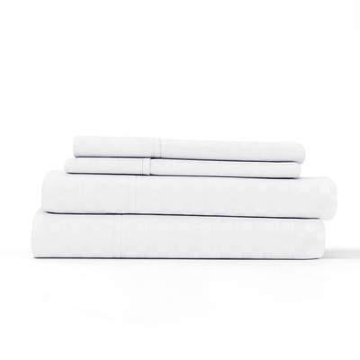 ienjoy Home 4 Piece Sheet Set Embossed Checkered Pattern Full White-image