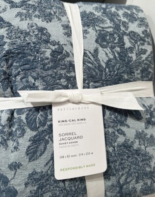 New Pottery Barn Sorrel Toile Jacquard King Duvet & 2 Standard Shams Dark Blue-image