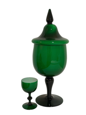 Carlo Moretti Murano Cased Glass Emerald Green Apothecary Jar MCM 15” Italy-image