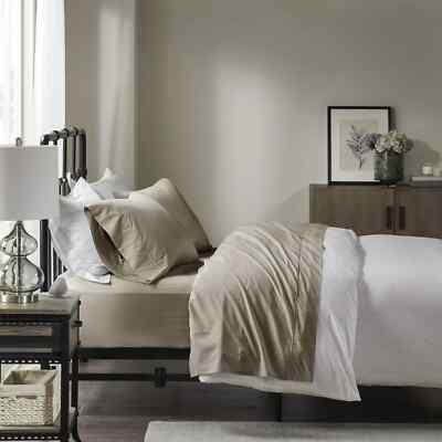 Madison Park Full Khaki Cotton Percale 200 Thread Count Relaxed Sheet Set BED47-image