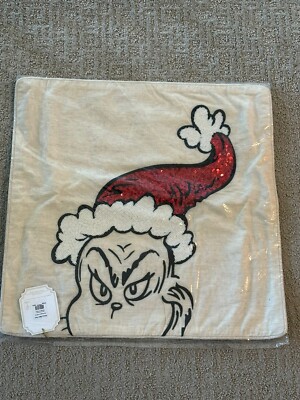 POTTERY BARN KIDS TEEN The Grinch Sequin Pillow Cover Christmas Holiday NEW-image