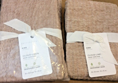 Pottery Barn Twp (2)  Cloud Linen Cotton Handcrafted King Shams Camel NWT Rust-image