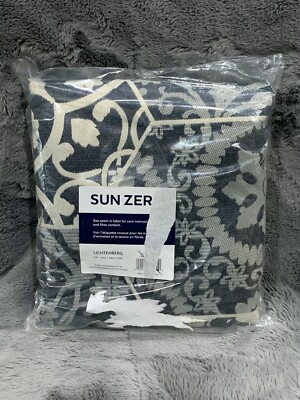 New Sun Zero Lichtenberg Black Out Curtain Panel Blue Floral Grommet Top 72”x95