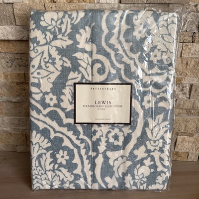 Pottery Barn Lewis Full Headboard Slipcover Blue Cream New In Packaging-image