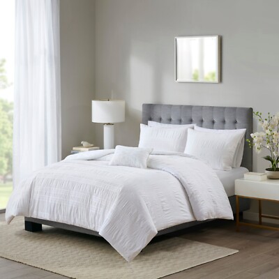 Madison Park 4 Piece 100% Cotton Seersucker Duvet Cover Set Queen/King Size-image