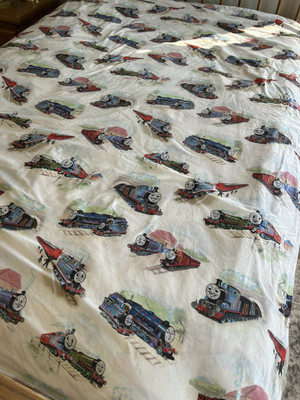POTTERY BARN Kids Thomas & Friends Train TWIN DUVET Cover 69x86” Organic Cotton-image