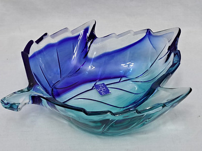 Vintage Studio Nova Art Glass Candy Bowl Dyed Cobalt Blue and Teal 1.5x5x6.5