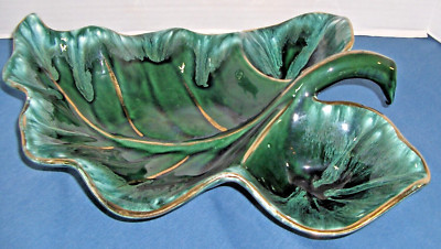 Shaffer Ceramic Green Leaf Chip And Dip Large Serving Platter 23 Kt. Gold Trim-image