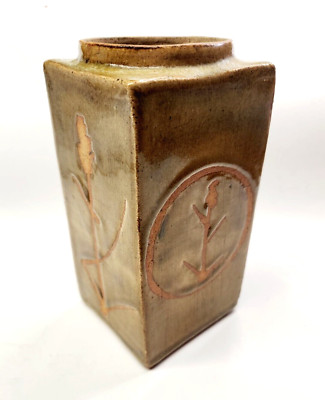 Vintage Studio Art Pottery Vase Goldenrod Yellow Square Glazed 8