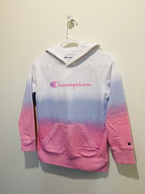 Champion Big Girls Size LARGE Hoodie Sweatshirt Dip Dye Fleece Pink Blue-image