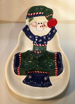 Ceramic Snowman Shaped Holiday Divided/Veggie/Chip and Dip Platter Jolly Follies-image