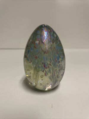 GLASS EYE STUDIO MSH SIGNED IRIDESCENT SPOTS EGG SHAPED 3 1/4