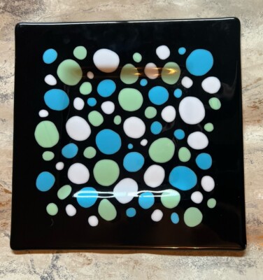 2005 Engler Studio Art Glass Dots Sustainable Hand Made 14x14 Inch Tray US-image