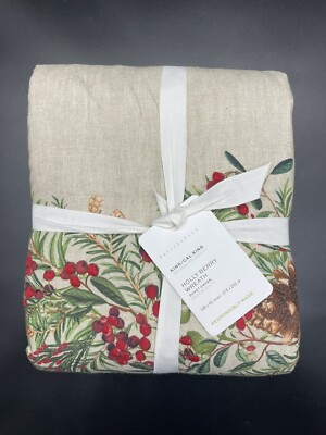 POTTERY BARN HOLLY BERRY WREATH KING / CAL KING DUVET W/ 3 EURO SHAMS NWT-image