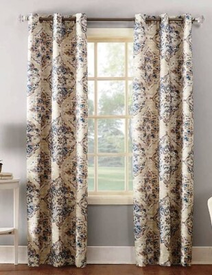 NEW Sun Zero Darkening Floral Linen Watercolor 1 Panel Grommet Curtain 40x84-image