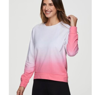 NEW  RBX Dip Dye Pink White Ombré Tie Dye Pullover Sweatshirt Women XL Orig $58-image